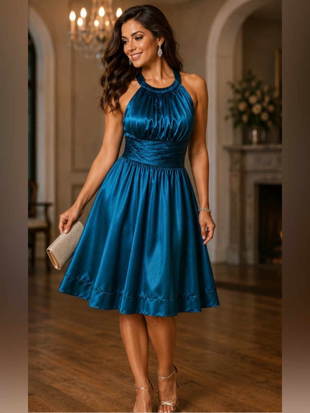 Cache Vintage Teal Silk Halter Mini Dress Women’s 12 Formal Prom Wedding Y2K